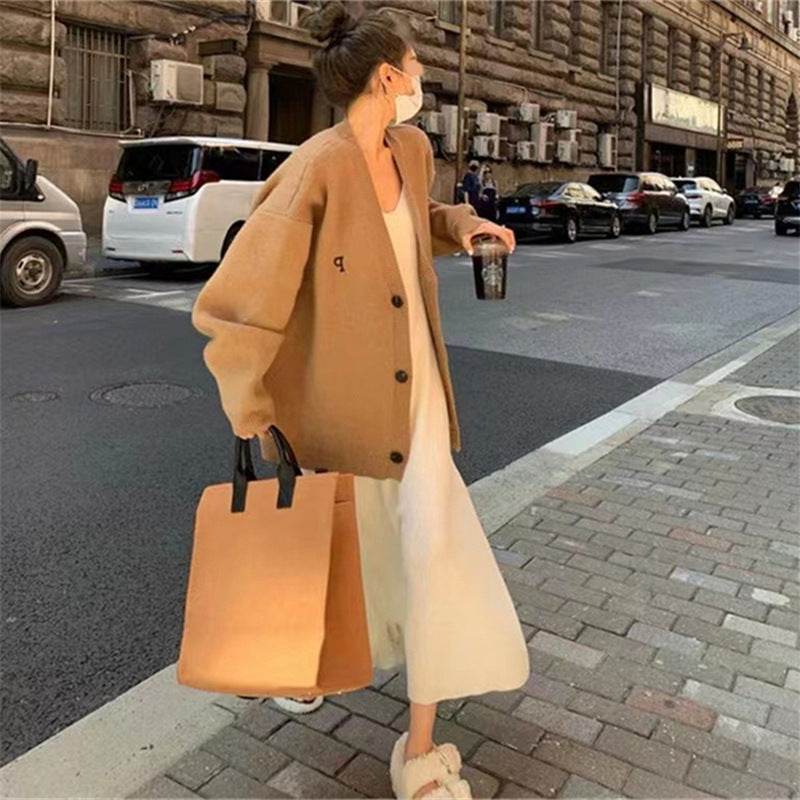 Damen Strickblazer Oversized Feinripp Norvielle Beige