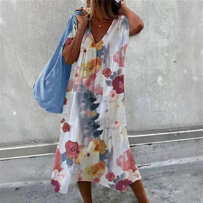 Damen Sommerkleid V-Ausschnitt Volle Rock