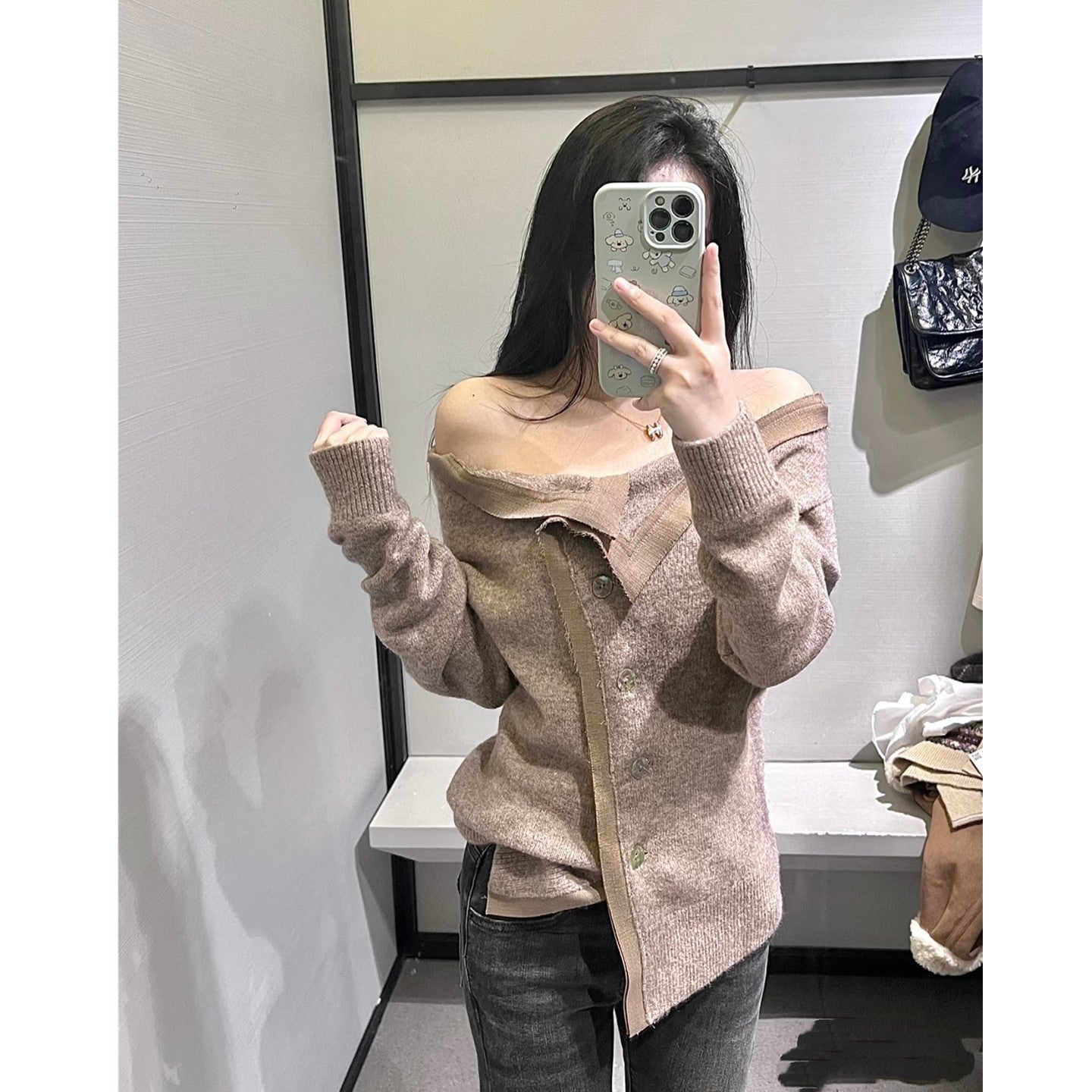 Damen Cardigan Kuschelweich Bindegürtel Beige