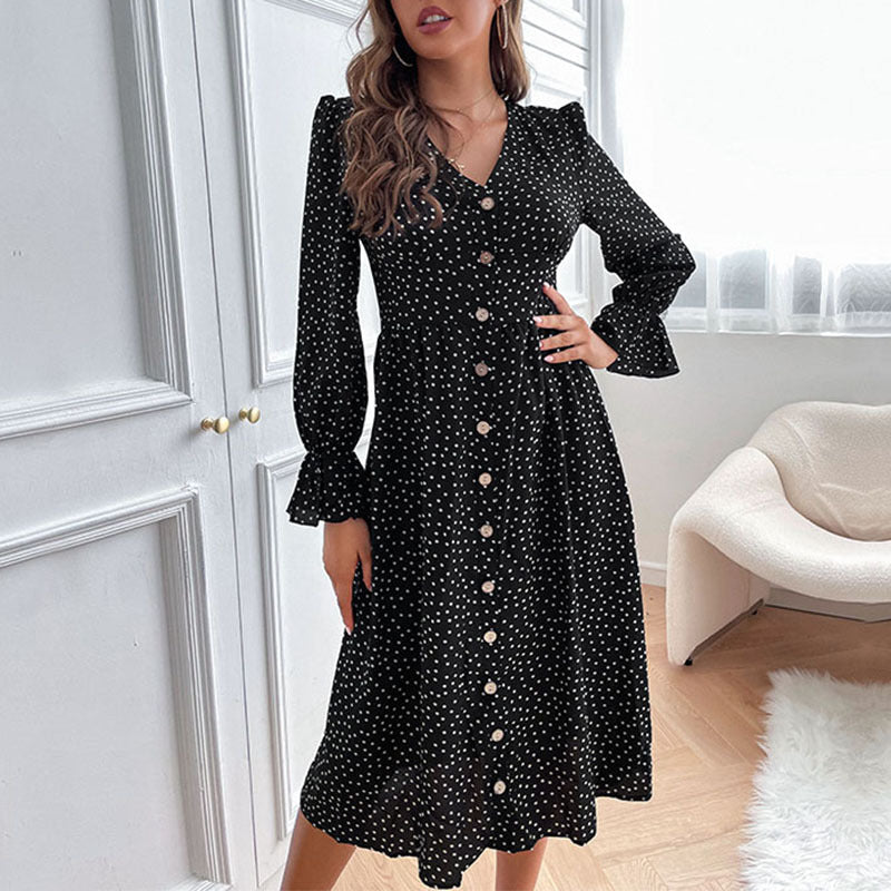 Damen Midi-Kleid Knopfleiste Volantärmel Norvielle - Norvielle