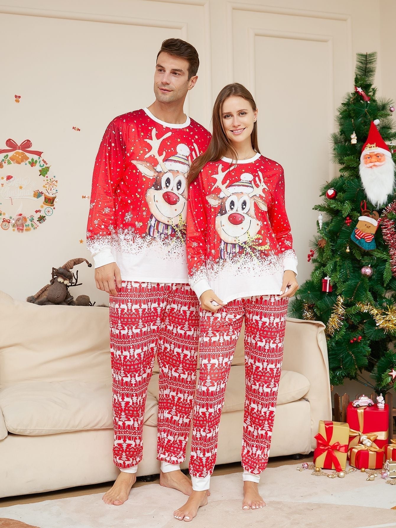 Weihnachtspyjama Set Familie mit Hundepyjama