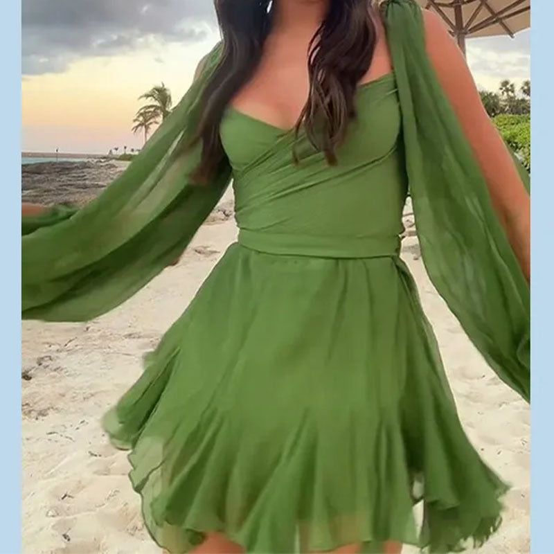 Damen Kleid Kurzarm Leoprint Voluminöse Ärmel Norvielle