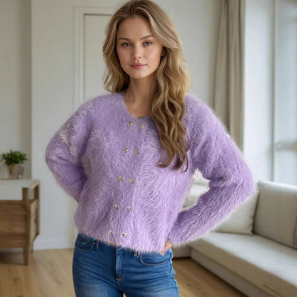 Damen Bolero Weich Gestrickt Herzknöpfe Norvielle