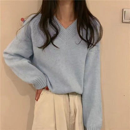 Damen Pullover Weich Wolle V-Ausschnitt Beige