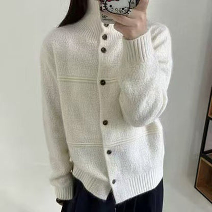 Damen Strickjacke Hochkragen Knopf details Norvielle