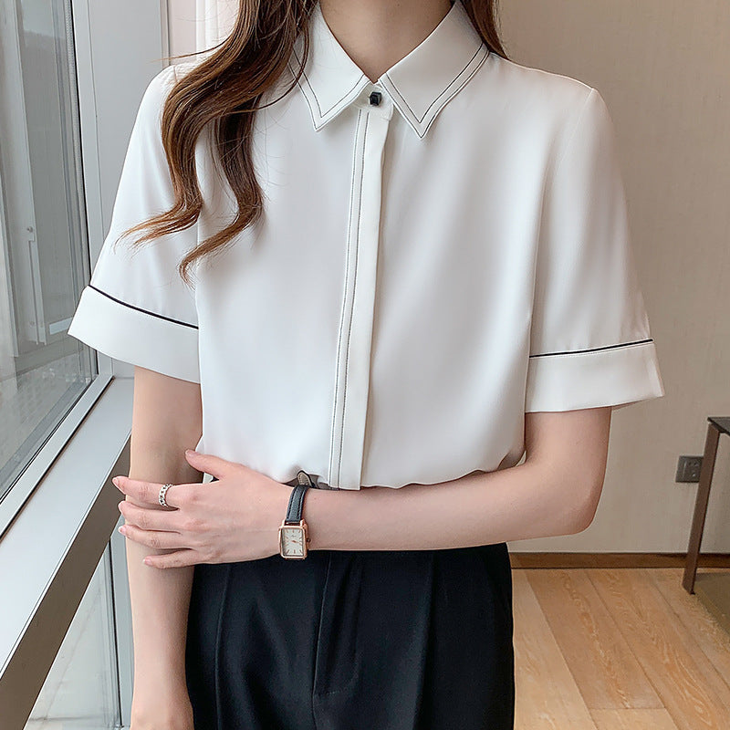 Damen Bluse Kurzarm Klassischer Kragen Elegantes Design