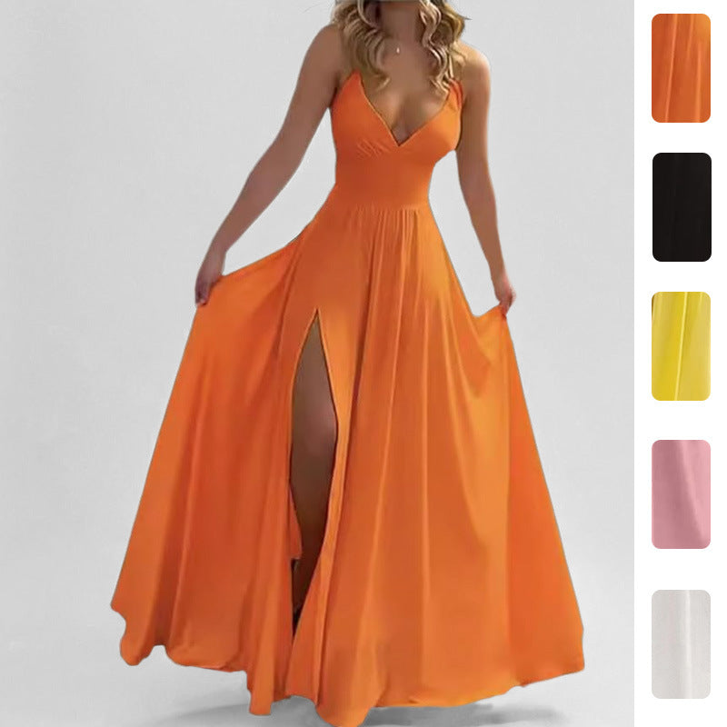Damen Maxikleid Fließend V-Ausschnitt Hocher Schlitz Norvielle - Norvielle