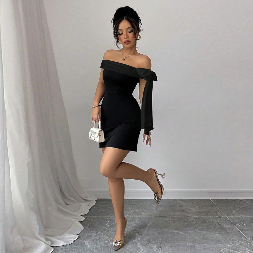 Damen Minikleid Schulterfrei Elegant Schleifenverschluss