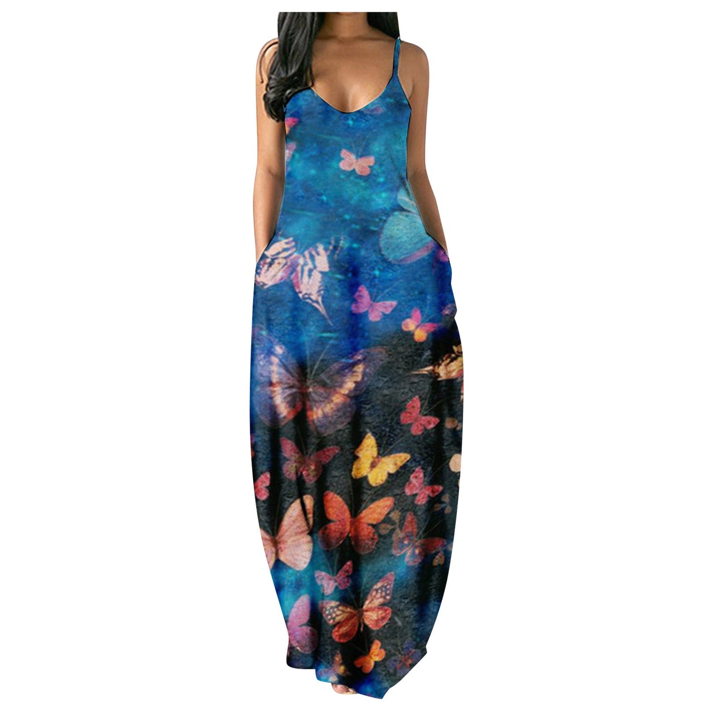 Damen Maxikleid Tie-Dye Muster V-Ausschnitt