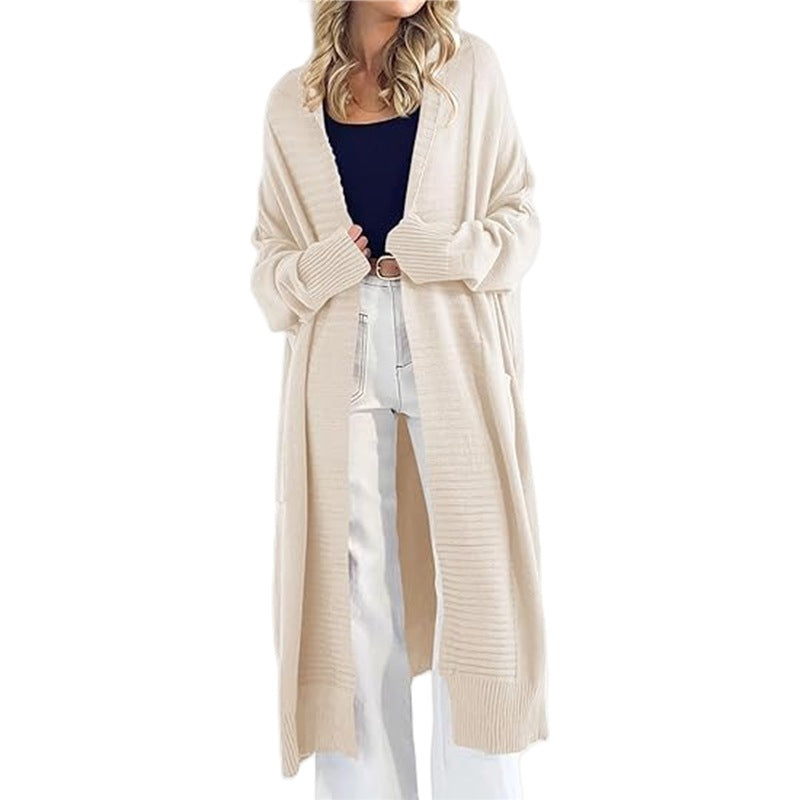 Damen Strickcardigan Lang mit Muster und Taschen Norvielle