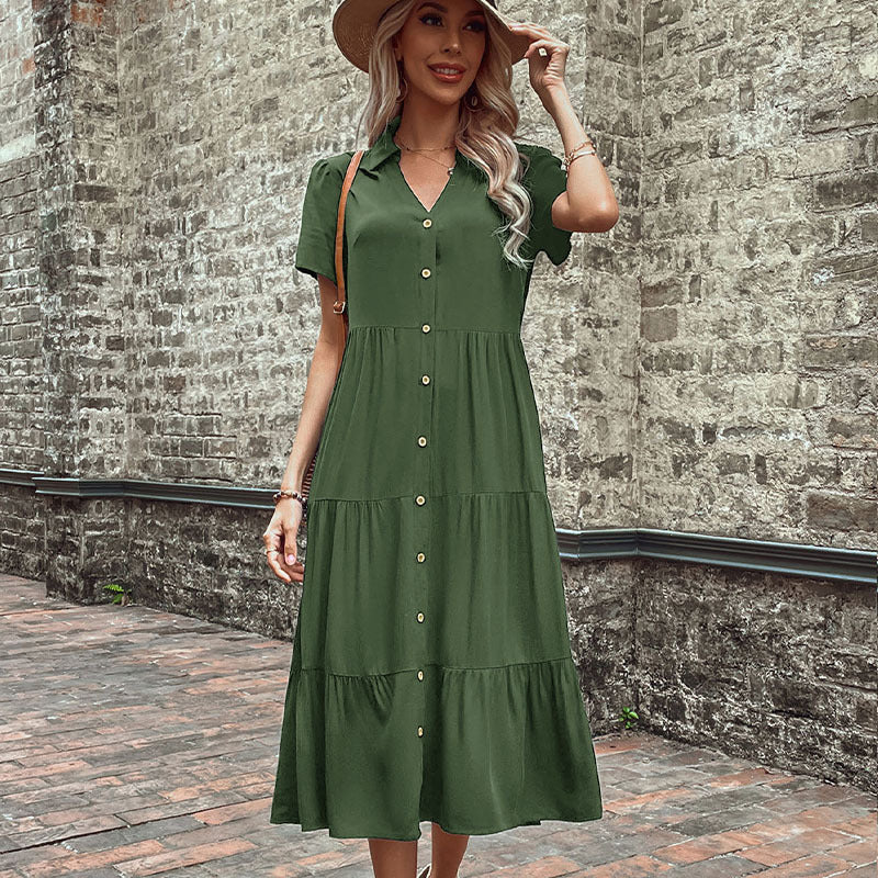 Damen Maxikleid mit Knöpfen und Rüschen Norvielle