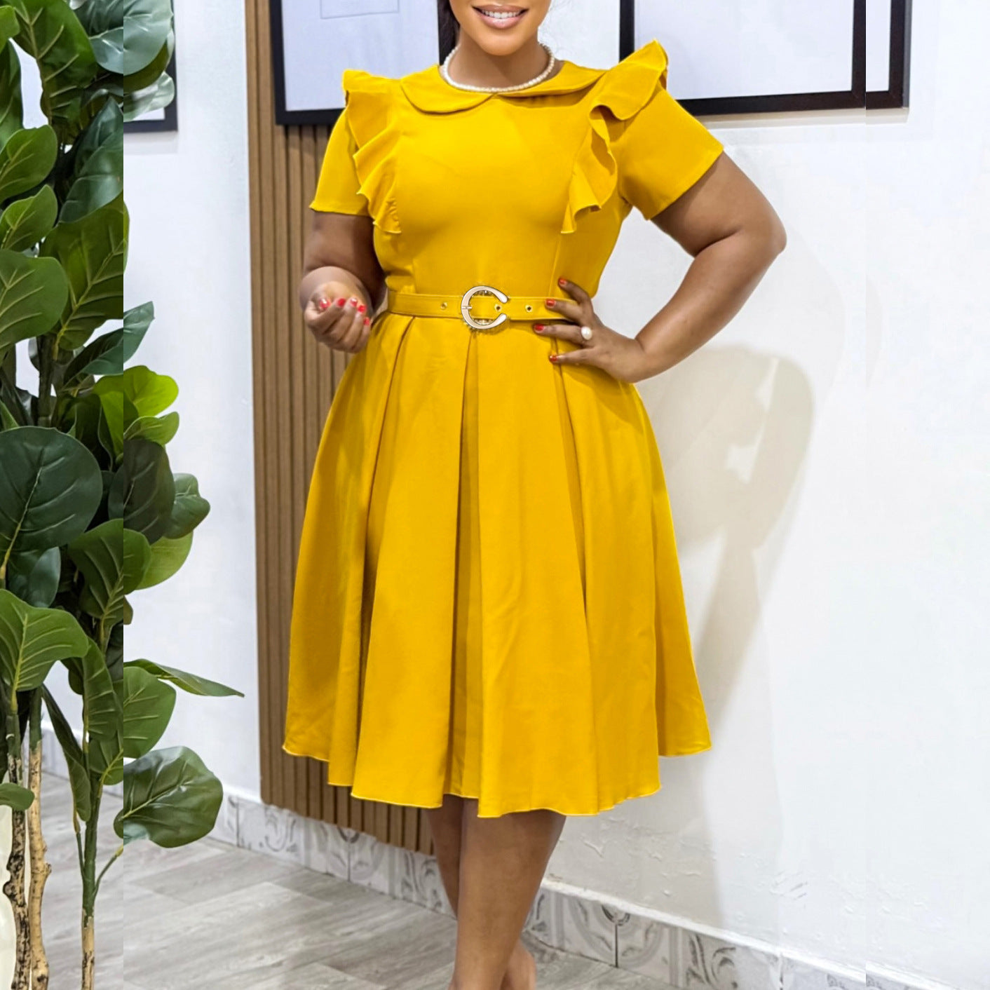 Damen Kleid Rüschendetails Taillierte Taille Norvielle - Norvielle