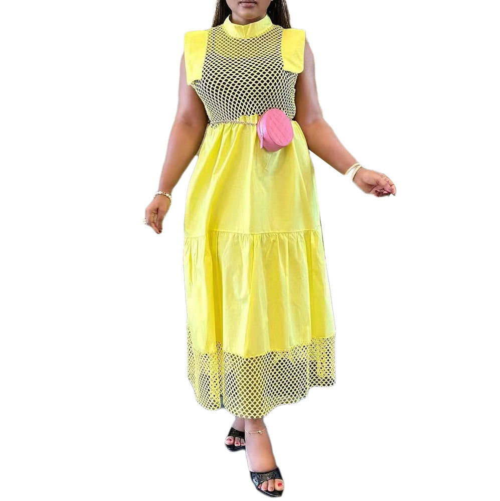Damen Midi-Kleid Netzdetails Taillenbund Norvielle