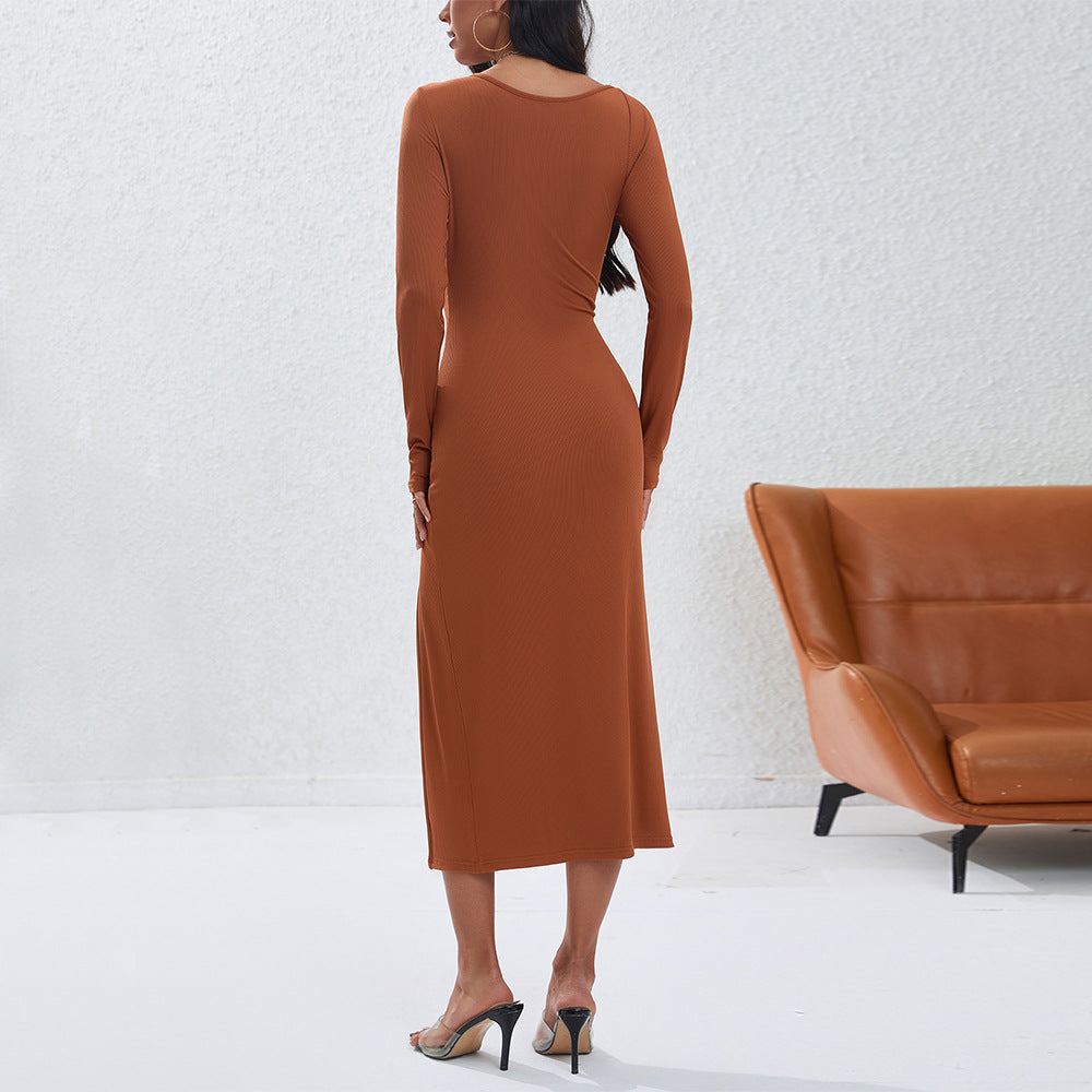 Damen Langarmkleid Figurbetont Asymmetrischer Ausschnitt