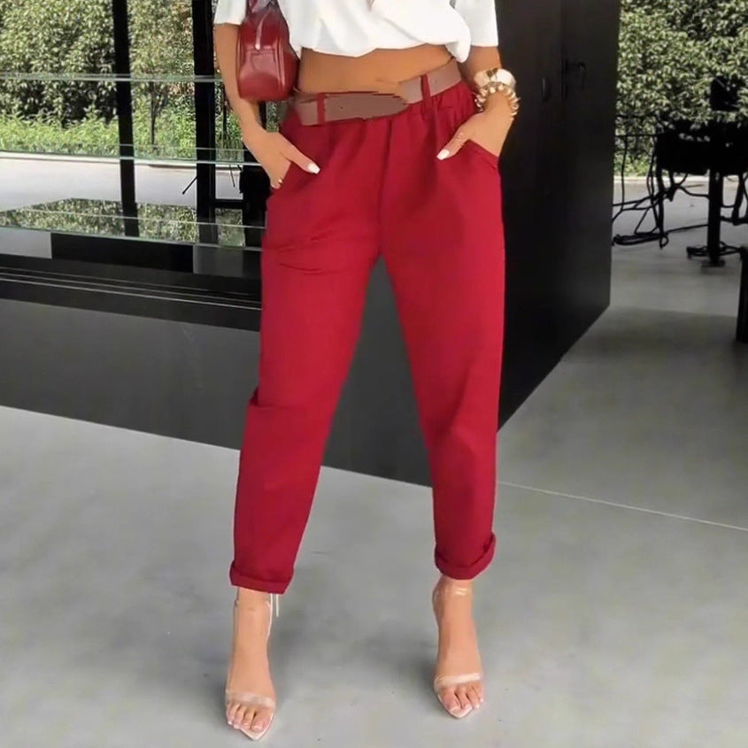 Damen Chinohose Elastischer Bund Weites Bein Norvielle