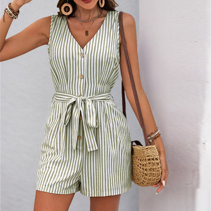 Damen Jumpsuit Lässig Knopf Detail Taillengürtel