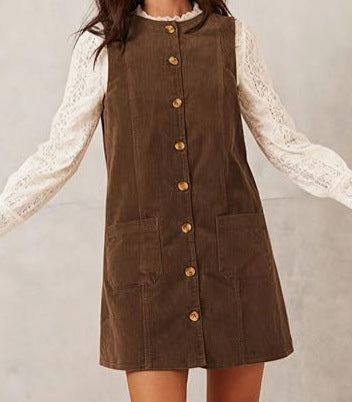 Damen Cordkleid Knielang Mit Taschen Norvielle