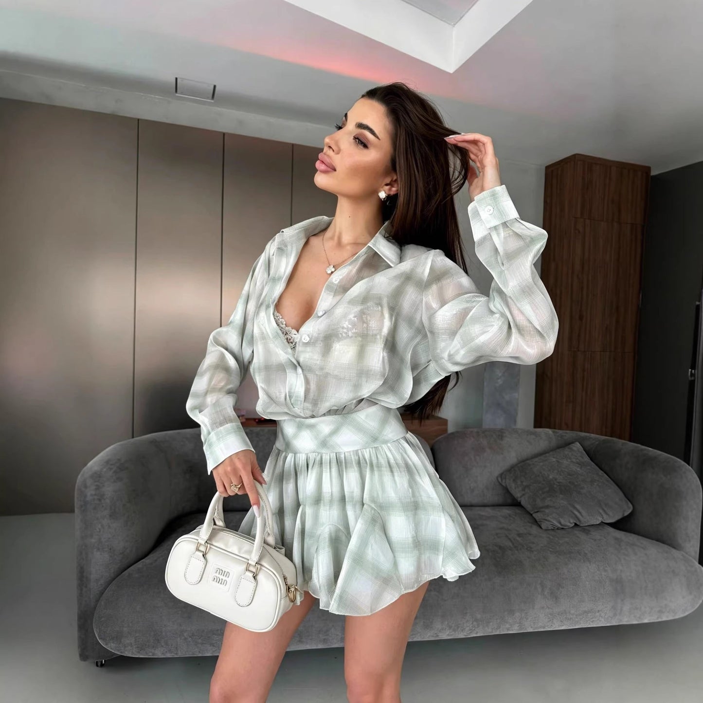 Damen Ensemble Bluse Röckchen Leicht