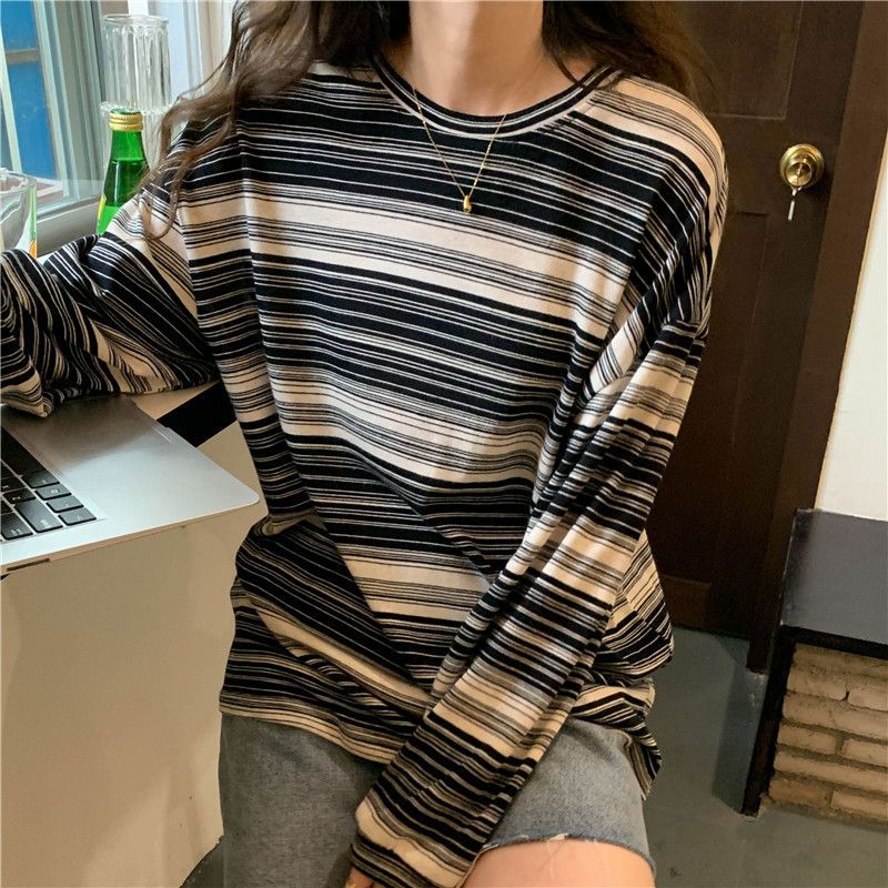 Damen Langarmshirt Streifen Weich Leicht
