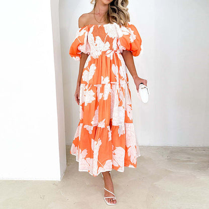 Damen Maxikleid Voluminöse Puffärmel Florales Design Norvielle