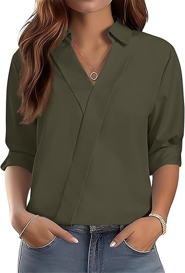 Damen Bluse V-Ausschnitt Strukturiertes Design Norvielle