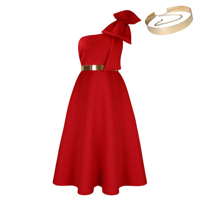 Damen Schulterfreies Kleid mit Halstuch und Goldakzent