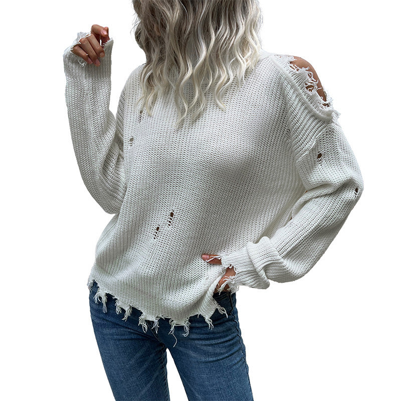 Damen Strickpullover Lässig Cut-Outs Vintage-Look Beige