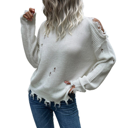 Damen Strickpullover Lässig Cut-Outs Vintage-Look Beige
