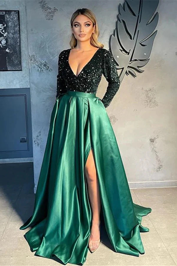 Damen Abendkleid Pailletten Hochschlitz Norvielle