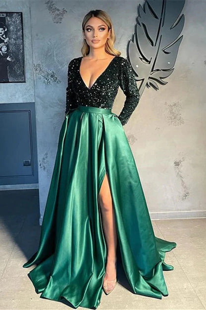 Damen Abendkleid Pailletten Hochschlitz Norvielle