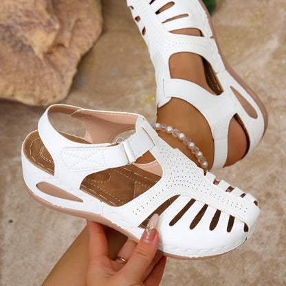 Damen Sandalen Anatomisches Fußbett Luftiges Schlitzdesign Beige