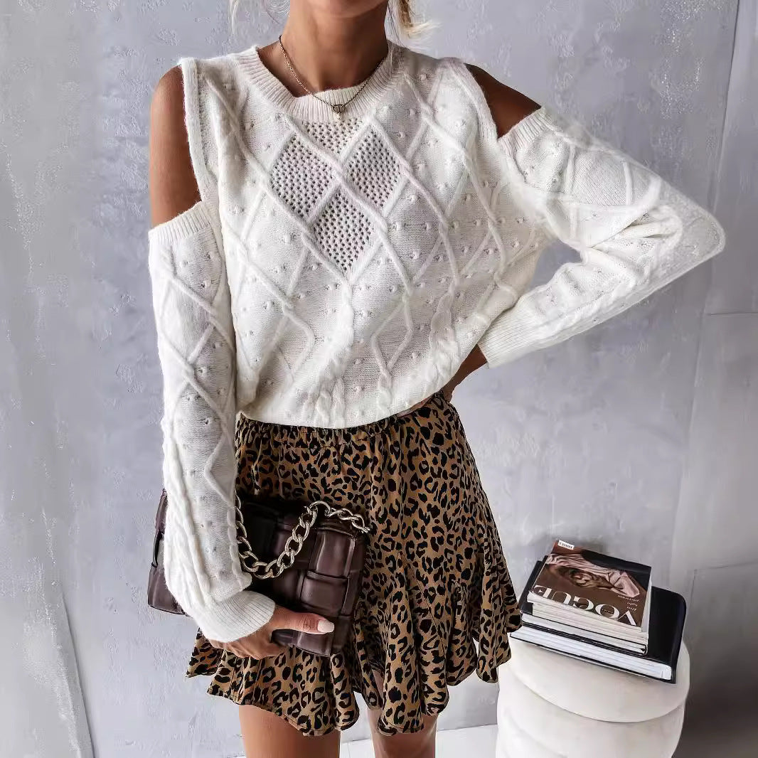 Damen Strickpullover Lochmuster Zopfdetails Norvielle