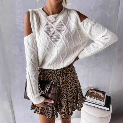 Damen Strickpullover Lochmuster Zopfdetails Norvielle