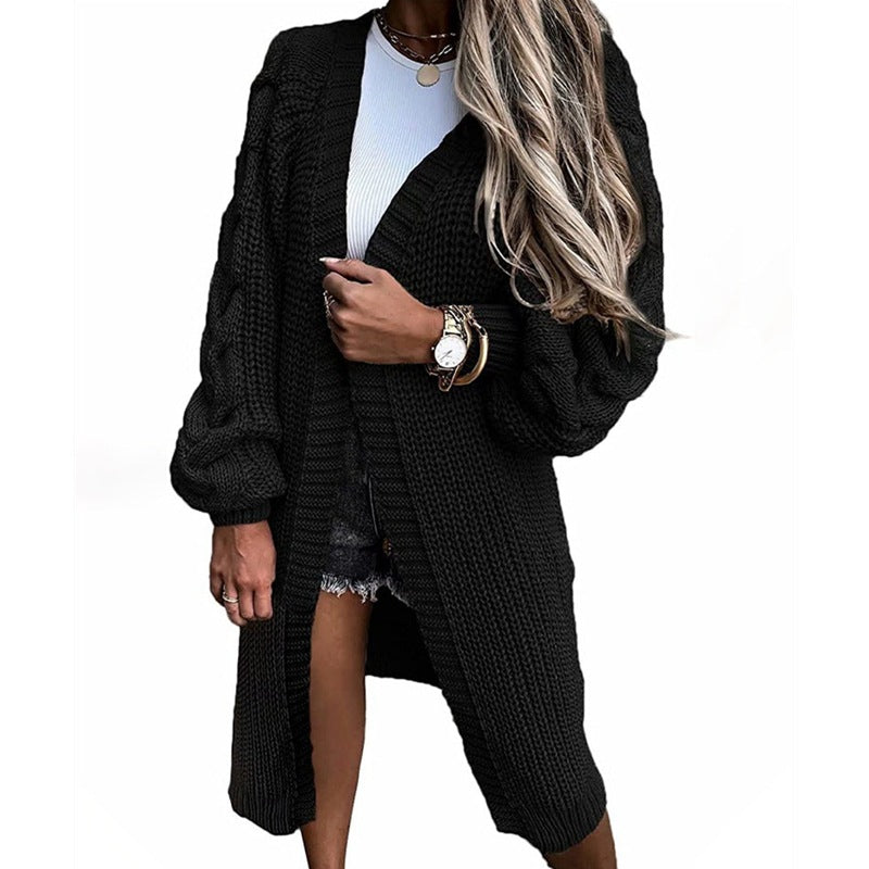 Damen Grobstrick-Cardigan Voluminöse Ärmel Offene Front