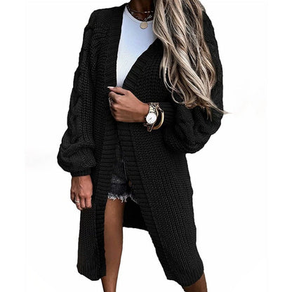 Damen Grobstrick-Cardigan Voluminöse Ärmel Offene Front
