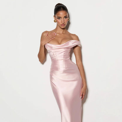 Damen Abendkleid Schulterfrei Satin Norvielle