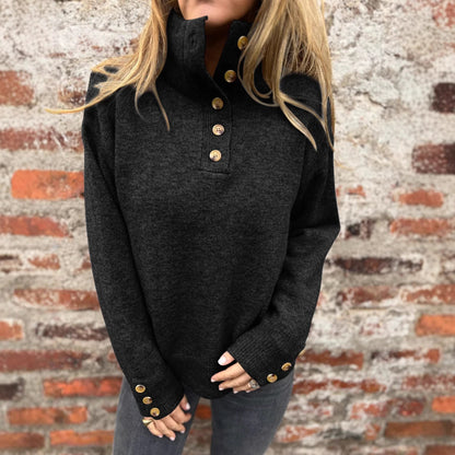 Damen Pullover Hohler Kragen Dekorative Knöpfe Norvielle