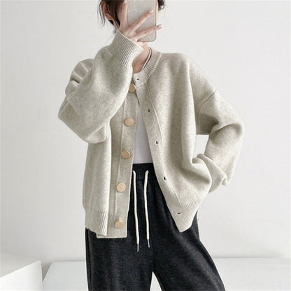 Damen Strickcardigan Kuschelig Knöpfe Feine Textur Beige