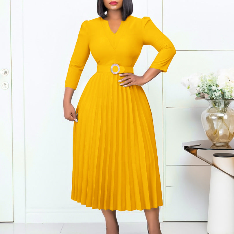 Damen Midikleid Plissé-Optik Taillengürtel Norvielle