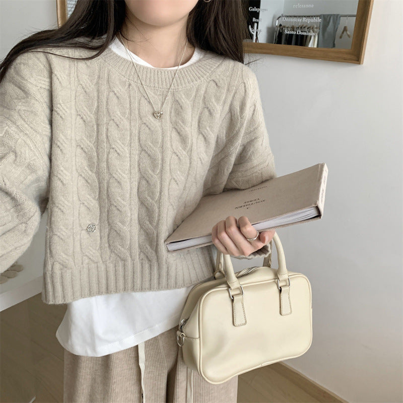 Damen Grobstrickpullover Lässiger Schnitt Zopfmuster