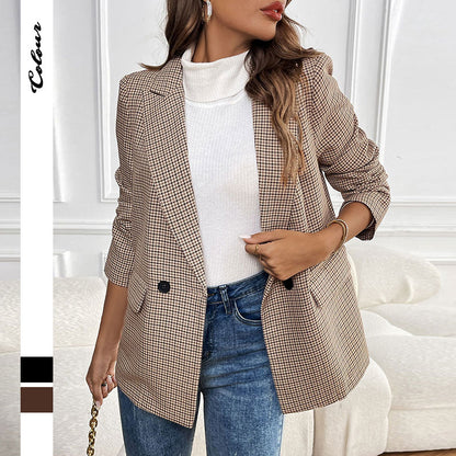 Damen Karojacke Eleganter Schnitt Praktische Taschen Norvielle - Norvielle