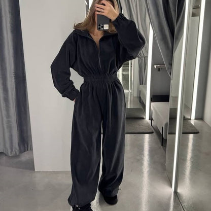 Damen Fleece-Overall Hochkragen Reißverschluss
