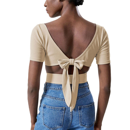 Damen Cropped T-Shirt Kurzärmelig Quadratausschnitt Norvielle