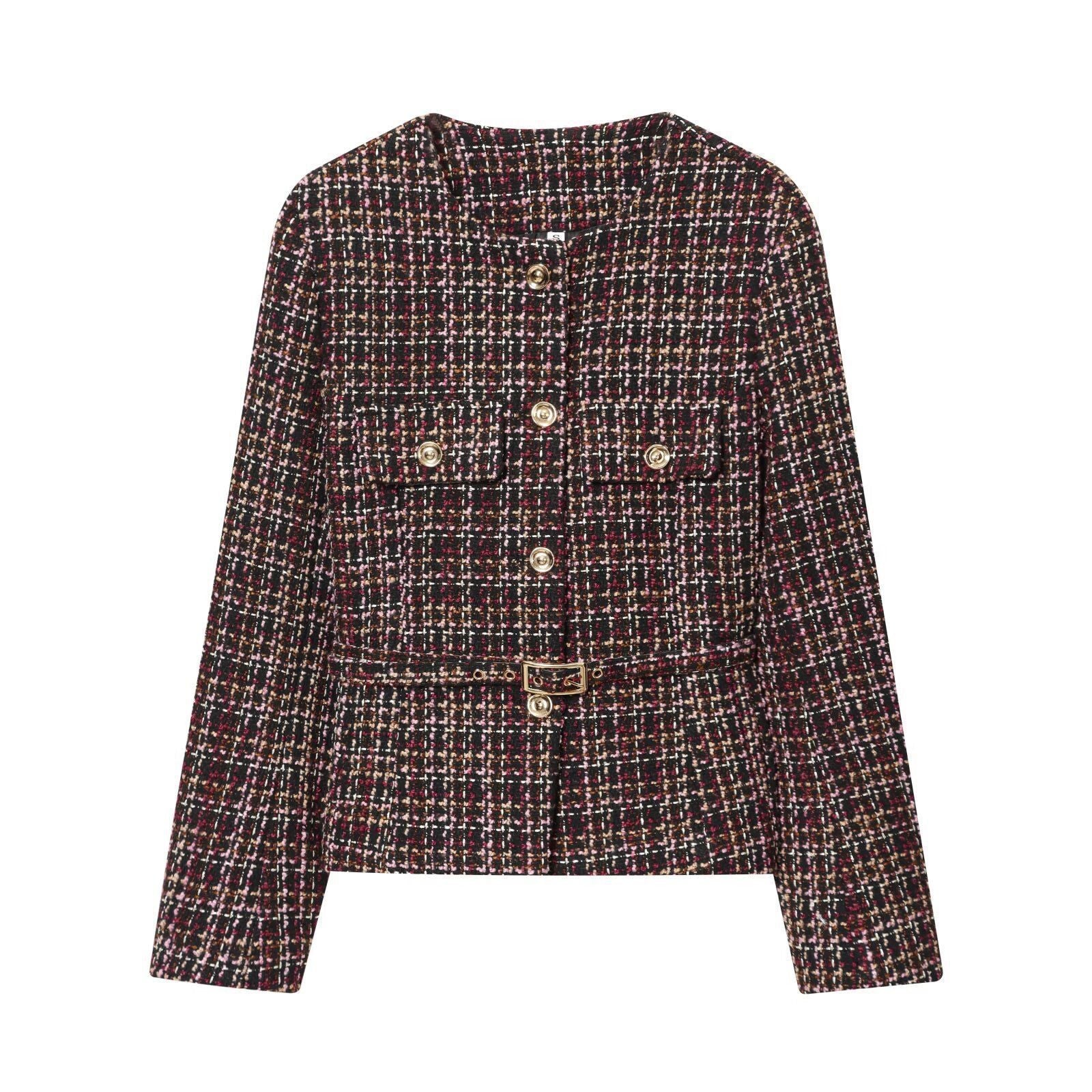 Damen Tweedjacke mit Knöpfen und abnehmbarem Gürtel Norvielle - Norvielle