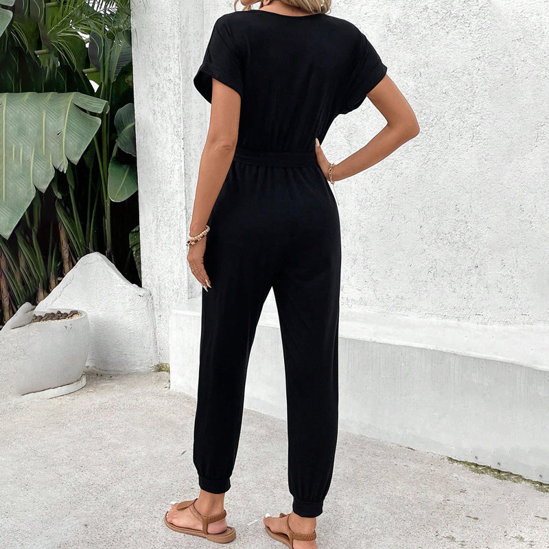 Damen Jumpsuit Casual mit Taschen und verstellbarem Gürtel