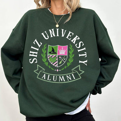 Damen Oversized Sweatshirt Universitätsemblem Lässig Grün