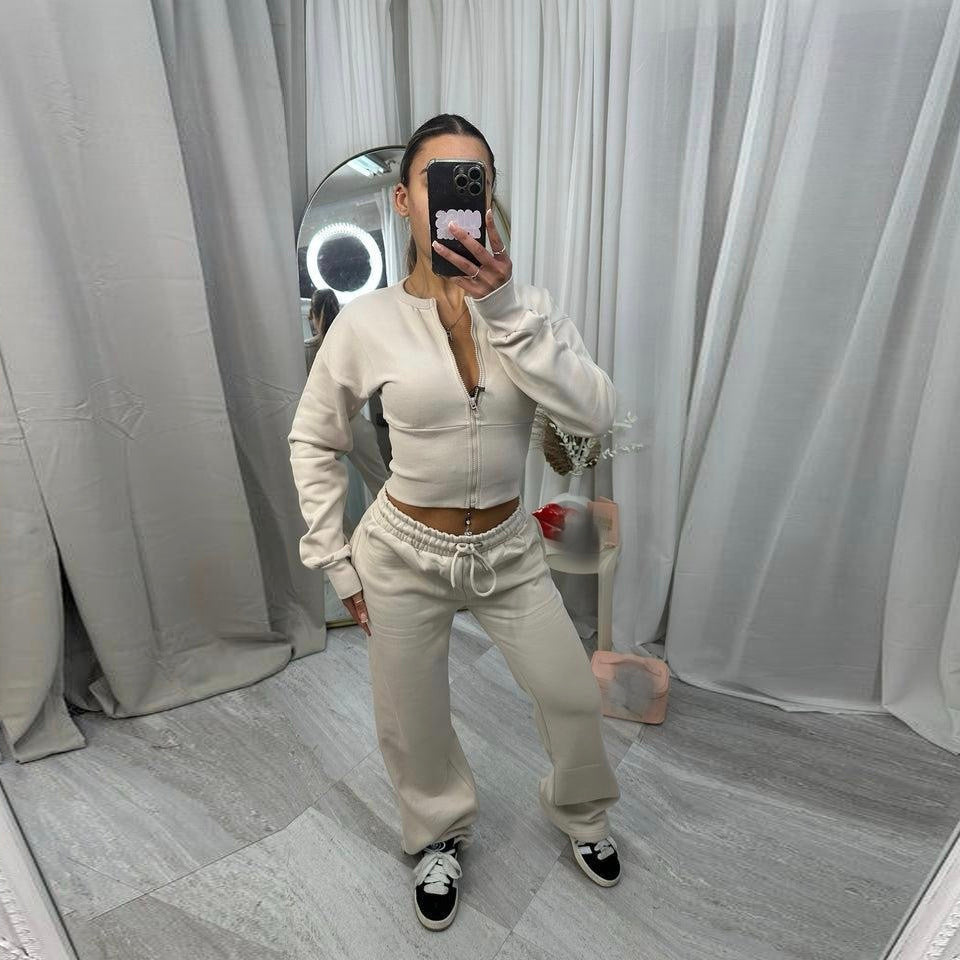 Damen Cropped Kapuzenjacke Jogginghose Set Norvielle