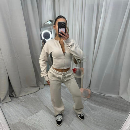 Damen Cropped Kapuzenjacke Jogginghose Set Norvielle