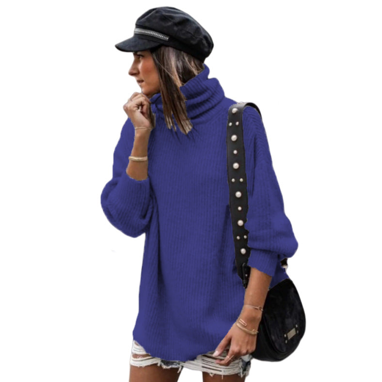 Damen Grobstrickpullover Hochkragen Elegante Knöpfe Norvielle
