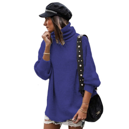 Damen Grobstrickpullover Hochkragen Elegante Knöpfe Norvielle